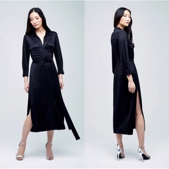 L'AGENCE Navy Blue Silk Long Sleeve Dress - Picture 1 of 3